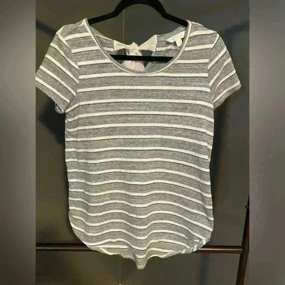 Lauren Conrad blue white women’s striped short sleeve top shirt with bow Sz S - Picture 1 of 10